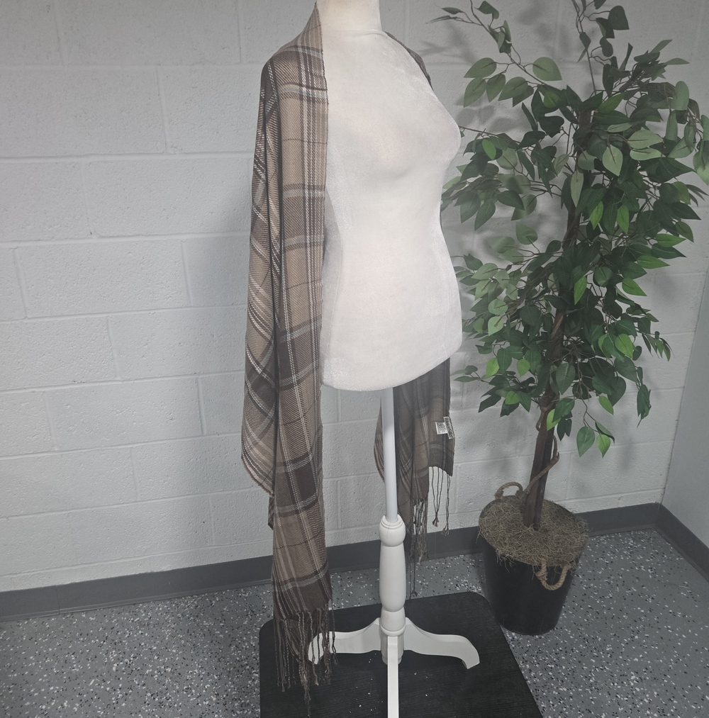 Cashmere Silk Plaid Fringe Oversized Scarf Preppy Old Money Glam